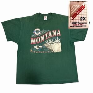Vintage Y2K Big Sky Country Montana T-Shirt Jerzees 2X 90s Green Moose